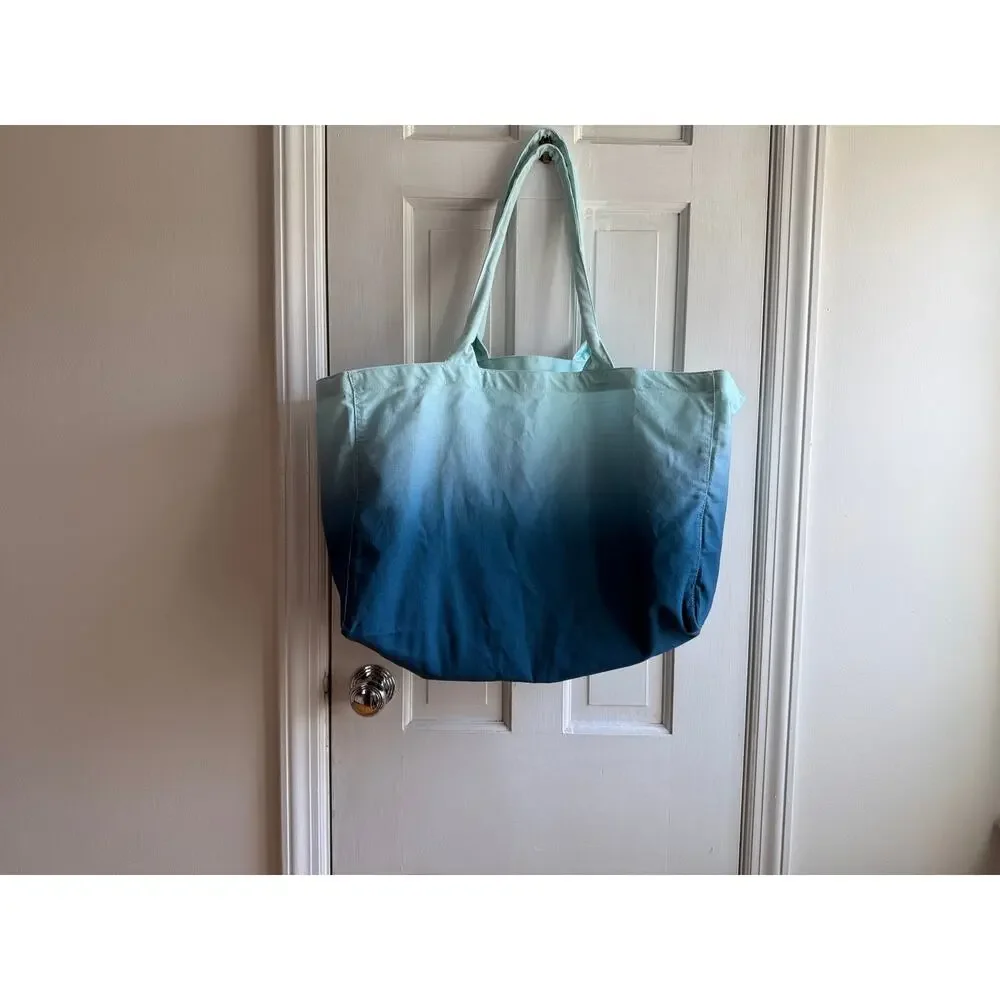 NEW Athleta Blue Ombre Canvas Tote Bag Large Logo Gym Beach Shopping NWT